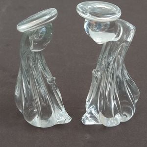 2 Enesco Glass Figurines Vintage 1988 Paperweight